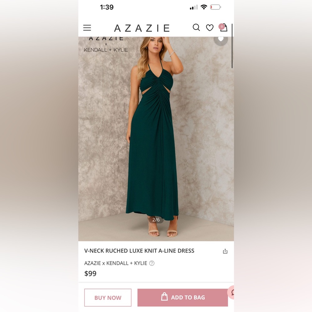 AZAZIE x KENDALL x KYLIE V-NECK RUCHED LUXE KNIT A-LINE DRESS